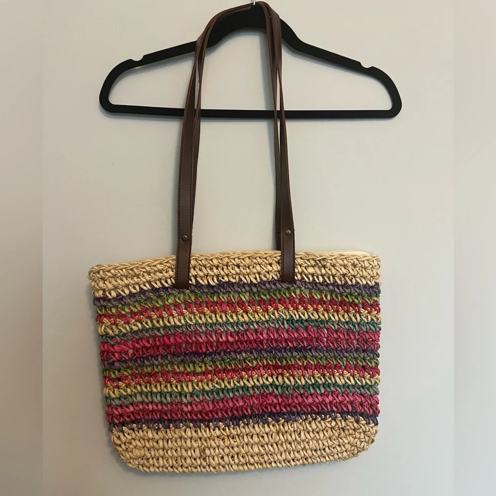 Vintage Multicolor Rainbow Woven Tote‎ Bag